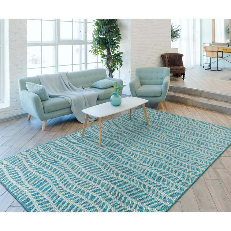 Wrought Studio Depue Chevron Indoor / Outdoor Area Rug in Aqua Teal/Ivory & Reviews Wayfair